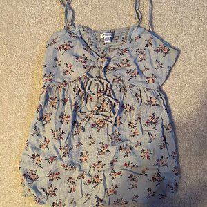 American Eagle Sage Green Floral Babydoll Tank S
